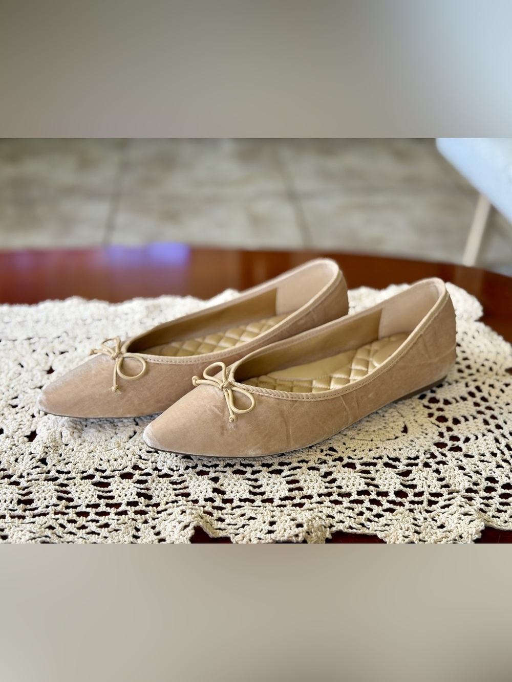Birdies Blush Velvet Pointed-Toe Ballet Flats - Picture 2 of 8